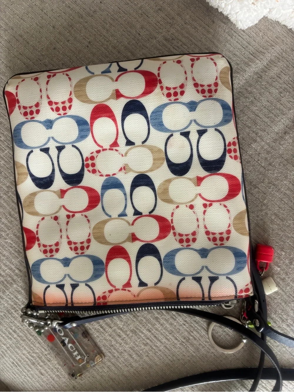 COACH Multicolor Signature Canvas Crossbody with Navy Trim